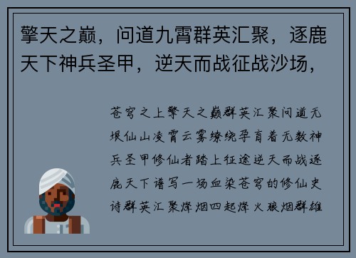 擎天之巅，问道九霄群英汇聚，逐鹿天下神兵圣甲，逆天而战征战沙场，血染苍穹修仙之路，问道无垠