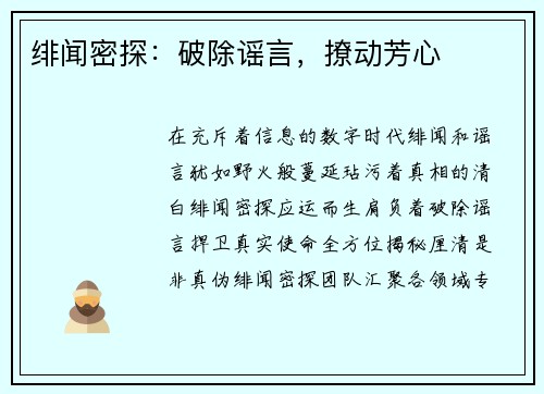 绯闻密探：破除谣言，撩动芳心
